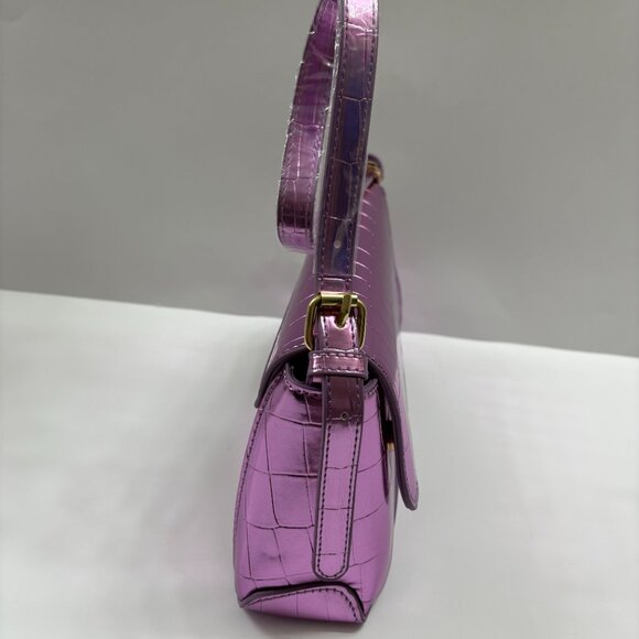 Metallic Mirror Crocodile Embossed Handbag / Crossbody Bag - Lilac Purple- NWT - Picture 7 of 14